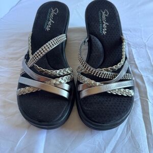 Skechers Women’s Braided Wedge Sandals – Pewter, Size 8